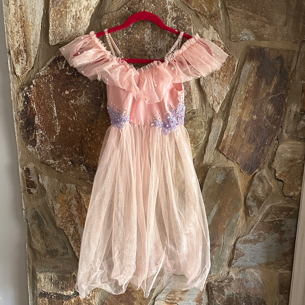 Girls Pink Tulle Dress with Purple Under Garments